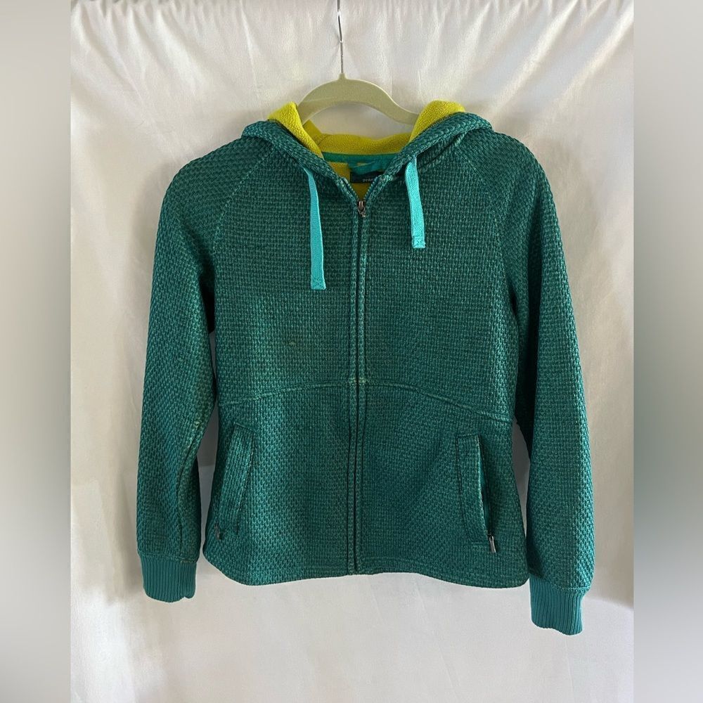 prAna Akita Hooded Textured Fleece Jacket Full Zip Teal Women’s Size S
